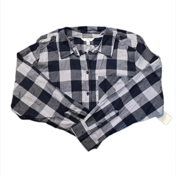 Time & Tru, Size L, Dark Blue and White Button-Down Longsleeve Shirt - Picture 2 of 13